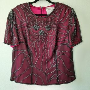 VTG Vintage Papell Boutique Beaded 100% Evening Top XL